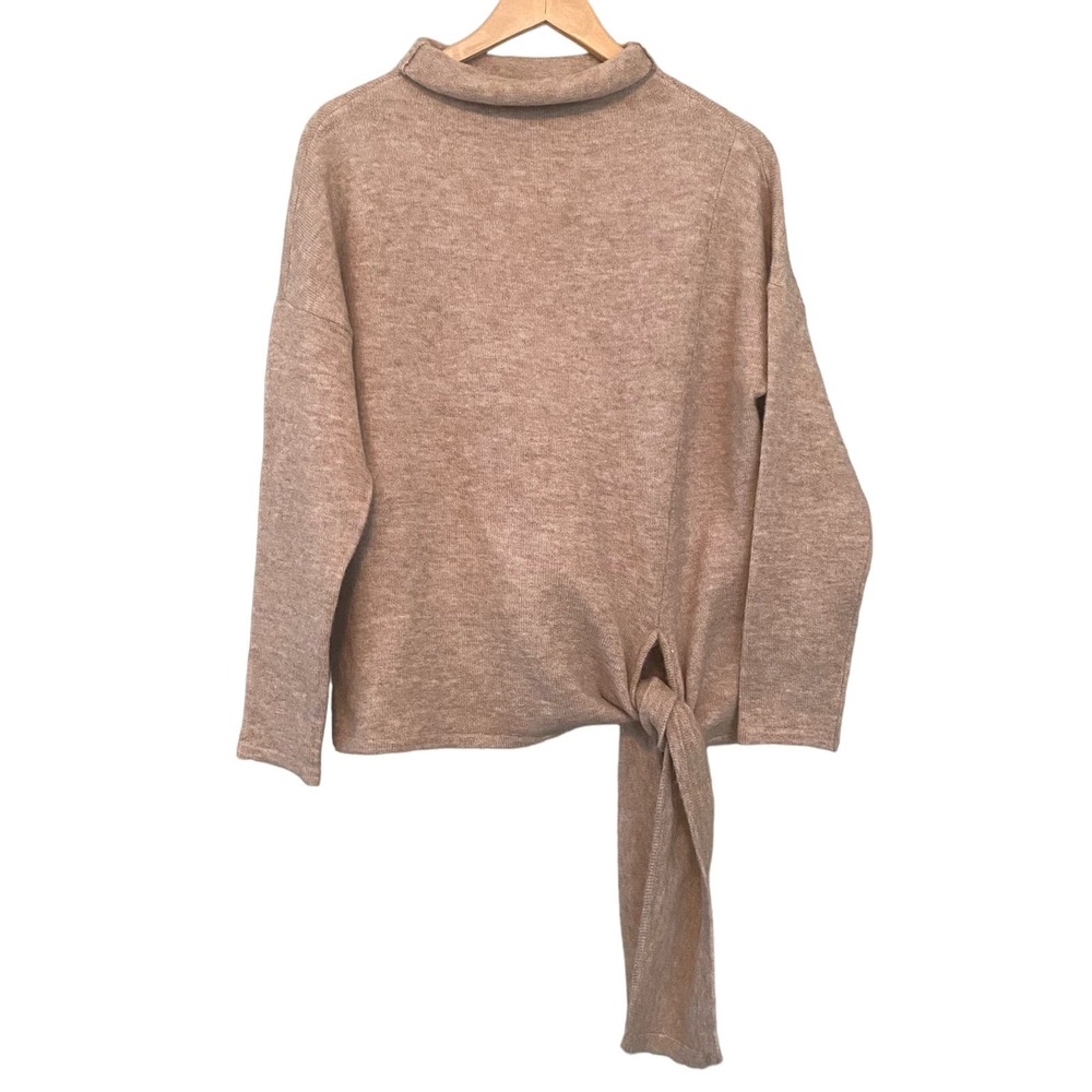 NWT Karen Kane Mockneck Tie-Front Sweater Oat Beige Size Small